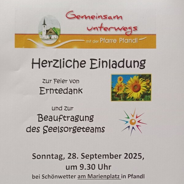 Einladung Erntedank / pfarre pfandl